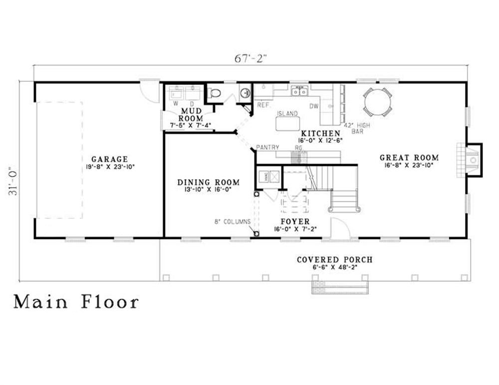 Floor Plan First Story of Southern Plan #153-1642